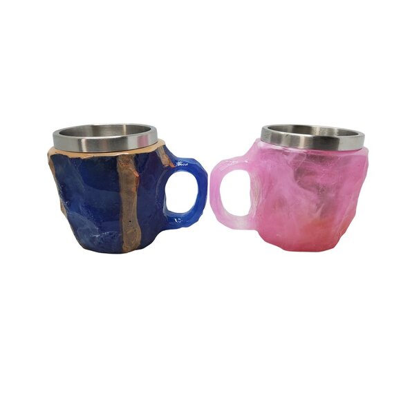 Handcrafted Resin & Stainless Steel Rock Design Mugs Set - Picture 10 of 14